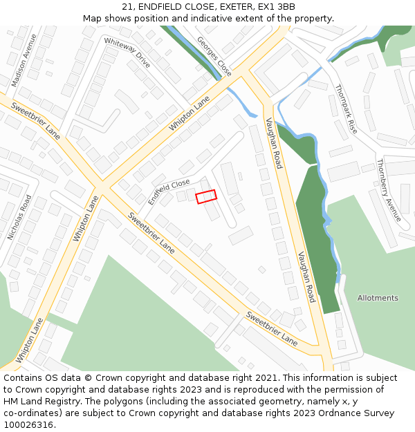 21, ENDFIELD CLOSE, EXETER, EX1 3BB: Location map and indicative extent of plot