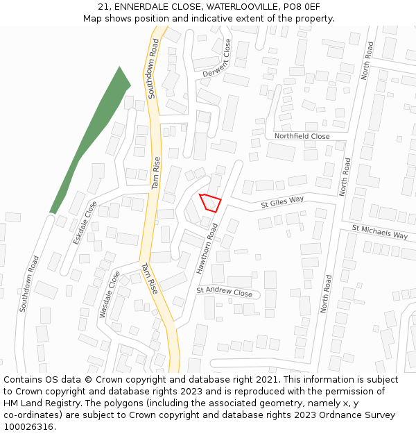 21, ENNERDALE CLOSE, WATERLOOVILLE, PO8 0EF: Location map and indicative extent of plot