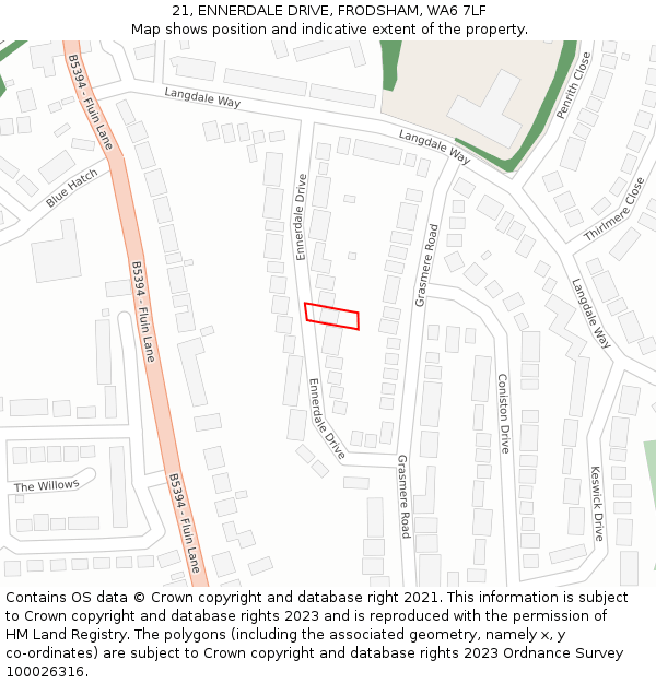 21, ENNERDALE DRIVE, FRODSHAM, WA6 7LF: Location map and indicative extent of plot