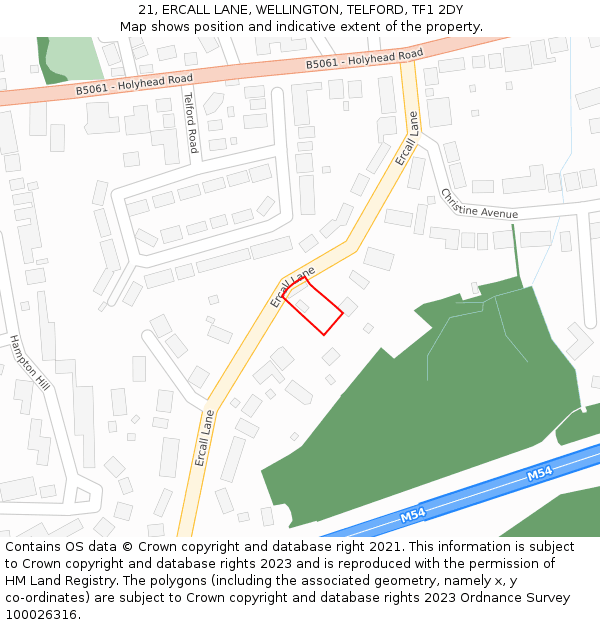 21, ERCALL LANE, WELLINGTON, TELFORD, TF1 2DY: Location map and indicative extent of plot