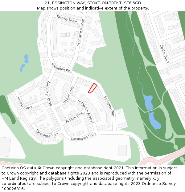 21, ESSINGTON WAY, STOKE-ON-TRENT, ST6 5GB: Location map and indicative extent of plot