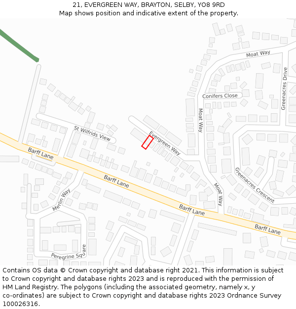 21, EVERGREEN WAY, BRAYTON, SELBY, YO8 9RD: Location map and indicative extent of plot