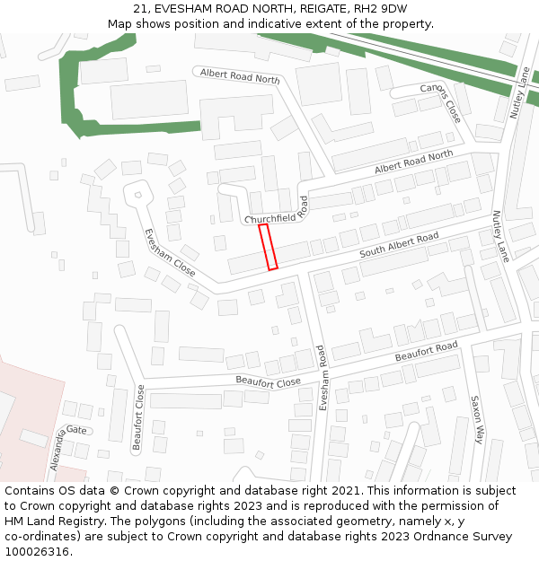 21, EVESHAM ROAD NORTH, REIGATE, RH2 9DW: Location map and indicative extent of plot