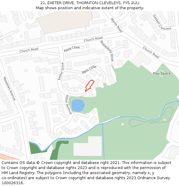 21, EXETER DRIVE, THORNTON-CLEVELEYS, FY5 2UU: Location map and indicative extent of plot