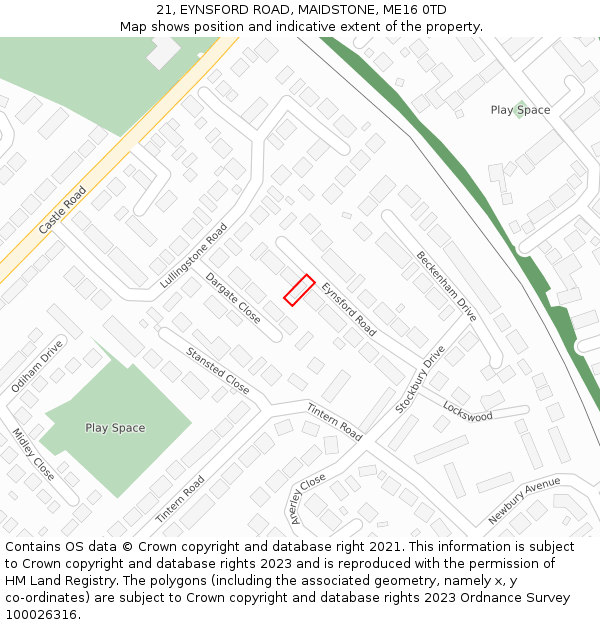 21, EYNSFORD ROAD, MAIDSTONE, ME16 0TD: Location map and indicative extent of plot