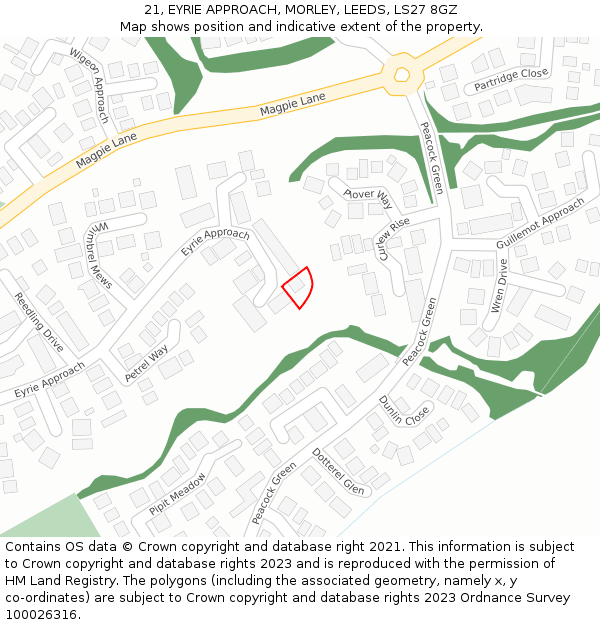 21, EYRIE APPROACH, MORLEY, LEEDS, LS27 8GZ: Location map and indicative extent of plot