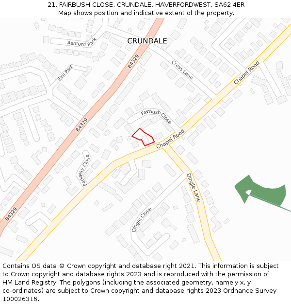 21, FAIRBUSH CLOSE, CRUNDALE, HAVERFORDWEST, SA62 4ER: Location map and indicative extent of plot