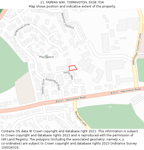 21, FAIRFAX WAY, TORRINGTON, EX38 7DA: Location map and indicative extent of plot