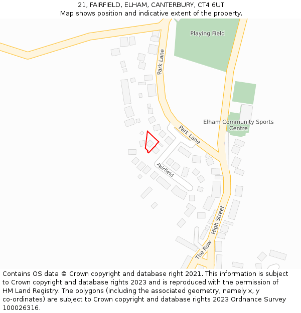 21, FAIRFIELD, ELHAM, CANTERBURY, CT4 6UT: Location map and indicative extent of plot