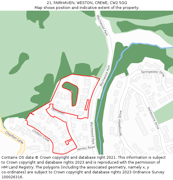 21, FAIRHAVEN, WESTON, CREWE, CW2 5GG: Location map and indicative extent of plot