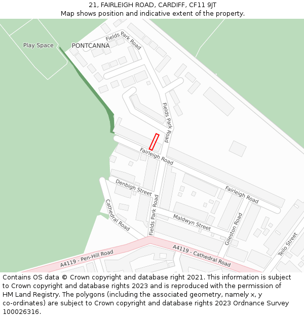 21, FAIRLEIGH ROAD, CARDIFF, CF11 9JT: Location map and indicative extent of plot