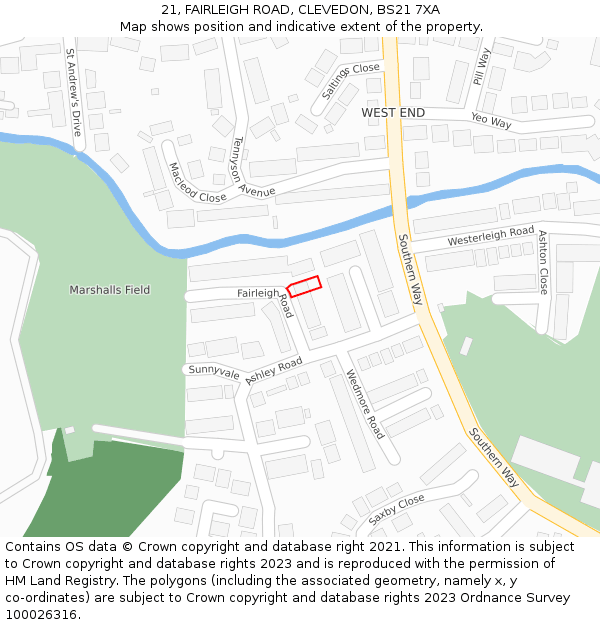 21, FAIRLEIGH ROAD, CLEVEDON, BS21 7XA: Location map and indicative extent of plot