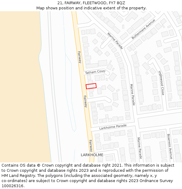 21, FAIRWAY, FLEETWOOD, FY7 8QZ: Location map and indicative extent of plot