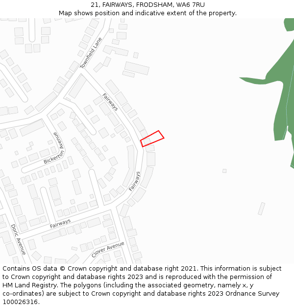 21, FAIRWAYS, FRODSHAM, WA6 7RU: Location map and indicative extent of plot