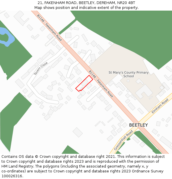 21, FAKENHAM ROAD, BEETLEY, DEREHAM, NR20 4BT: Location map and indicative extent of plot