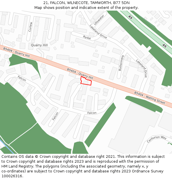 21, FALCON, WILNECOTE, TAMWORTH, B77 5DN: Location map and indicative extent of plot