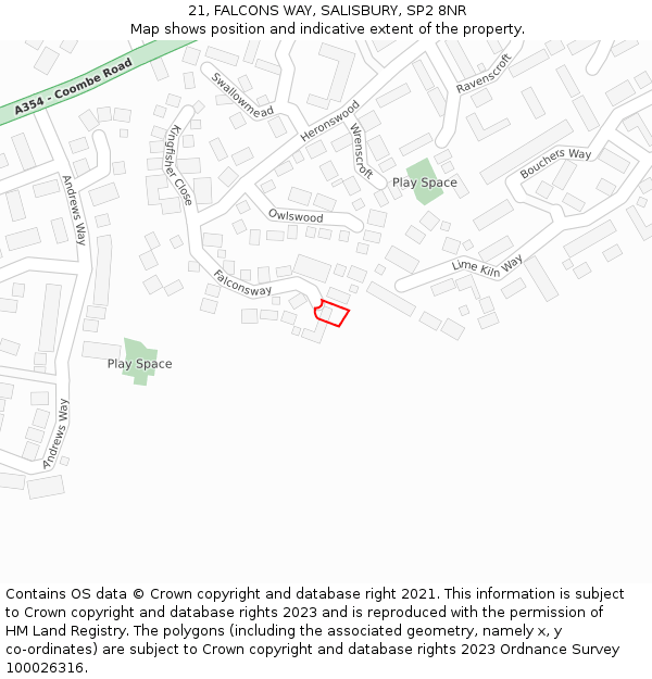 21, FALCONS WAY, SALISBURY, SP2 8NR: Location map and indicative extent of plot