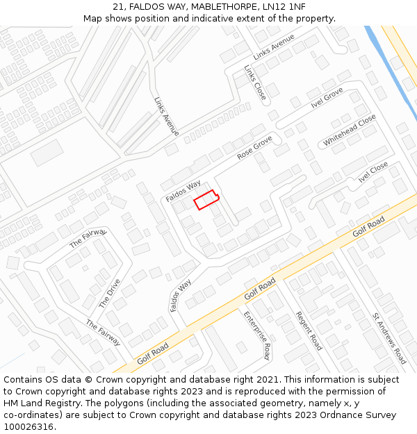 21, FALDOS WAY, MABLETHORPE, LN12 1NF: Location map and indicative extent of plot