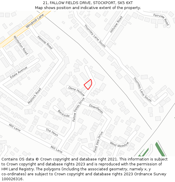 21, FALLOW FIELDS DRIVE, STOCKPORT, SK5 6XT: Location map and indicative extent of plot