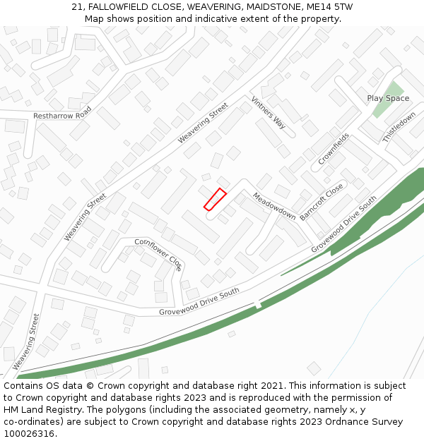 21, FALLOWFIELD CLOSE, WEAVERING, MAIDSTONE, ME14 5TW: Location map and indicative extent of plot