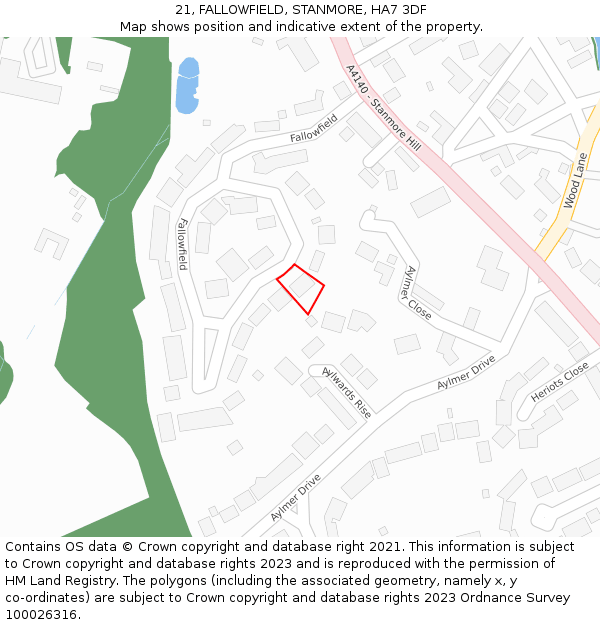 21, FALLOWFIELD, STANMORE, HA7 3DF: Location map and indicative extent of plot