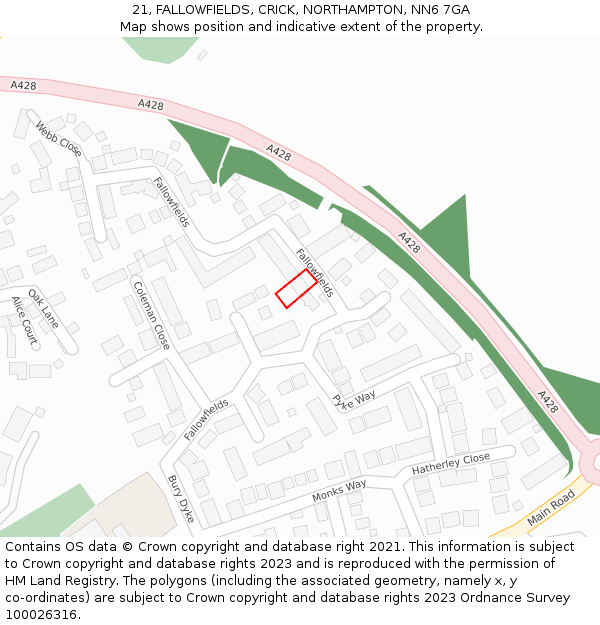 21, FALLOWFIELDS, CRICK, NORTHAMPTON, NN6 7GA: Location map and indicative extent of plot