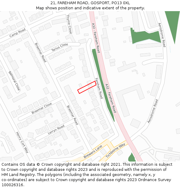 21, FAREHAM ROAD, GOSPORT, PO13 0XL: Location map and indicative extent of plot