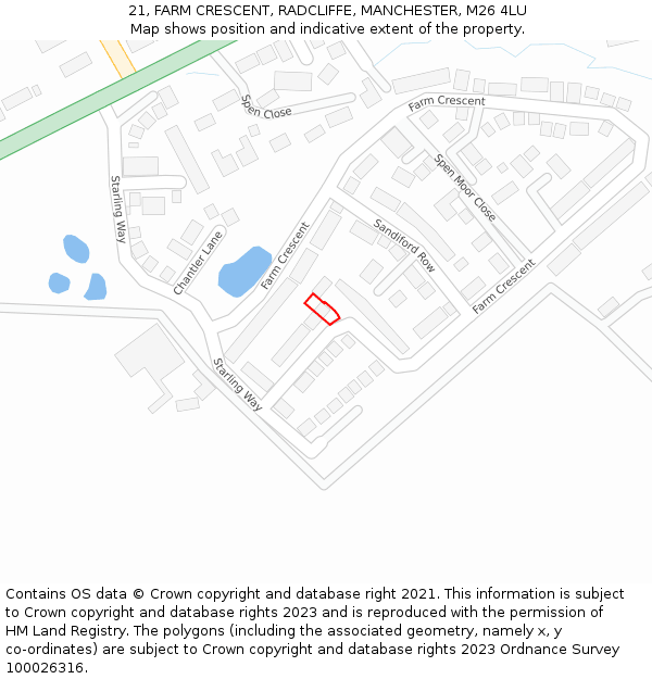 21, FARM CRESCENT, RADCLIFFE, MANCHESTER, M26 4LU: Location map and indicative extent of plot