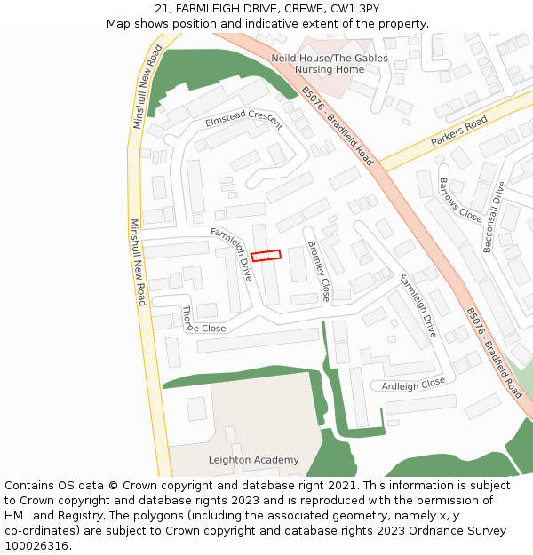 21, FARMLEIGH DRIVE, CREWE, CW1 3PY: Location map and indicative extent of plot