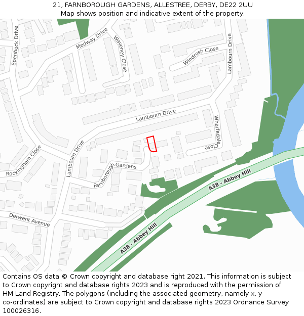 21, FARNBOROUGH GARDENS, ALLESTREE, DERBY, DE22 2UU: Location map and indicative extent of plot
