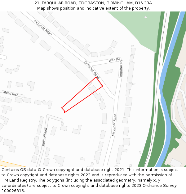 21, FARQUHAR ROAD, EDGBASTON, BIRMINGHAM, B15 3RA: Location map and indicative extent of plot