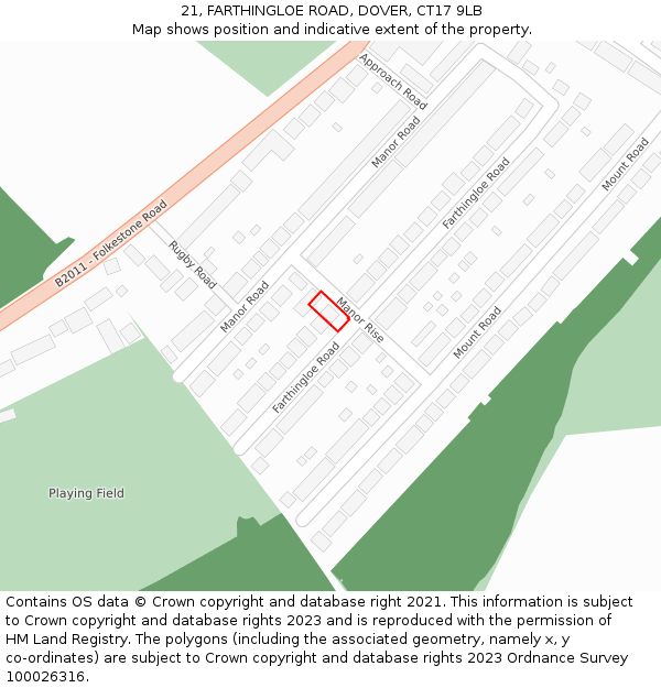 21, FARTHINGLOE ROAD, DOVER, CT17 9LB: Location map and indicative extent of plot