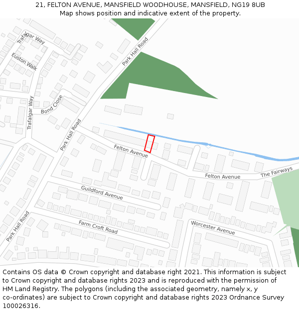 21, FELTON AVENUE, MANSFIELD WOODHOUSE, MANSFIELD, NG19 8UB: Location map and indicative extent of plot