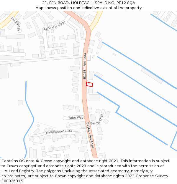 21, FEN ROAD, HOLBEACH, SPALDING, PE12 8QA: Location map and indicative extent of plot