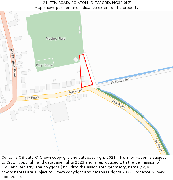 21, FEN ROAD, POINTON, SLEAFORD, NG34 0LZ: Location map and indicative extent of plot
