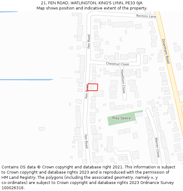 21, FEN ROAD, WATLINGTON, KING'S LYNN, PE33 0JA: Location map and indicative extent of plot