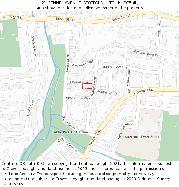 21, FENNEL AVENUE, STOTFOLD, HITCHIN, SG5 4LJ: Location map and indicative extent of plot