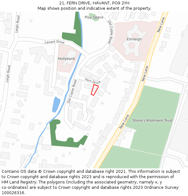 21, FERN DRIVE, HAVANT, PO9 2YH: Location map and indicative extent of plot