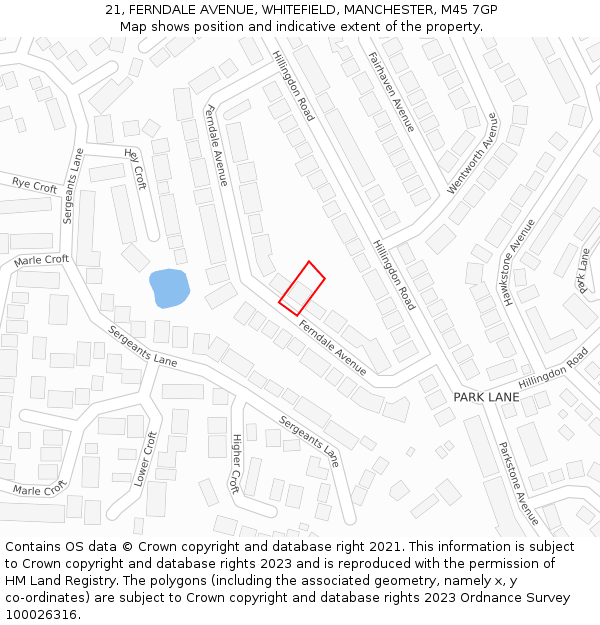 21, FERNDALE AVENUE, WHITEFIELD, MANCHESTER, M45 7GP: Location map and indicative extent of plot