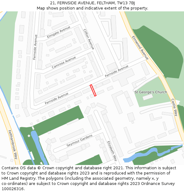 21, FERNSIDE AVENUE, FELTHAM, TW13 7BJ: Location map and indicative extent of plot
