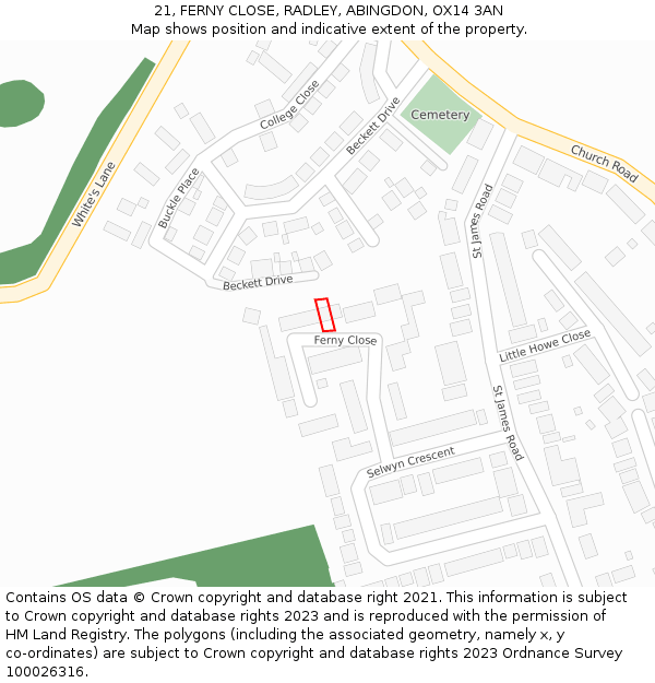 21, FERNY CLOSE, RADLEY, ABINGDON, OX14 3AN: Location map and indicative extent of plot