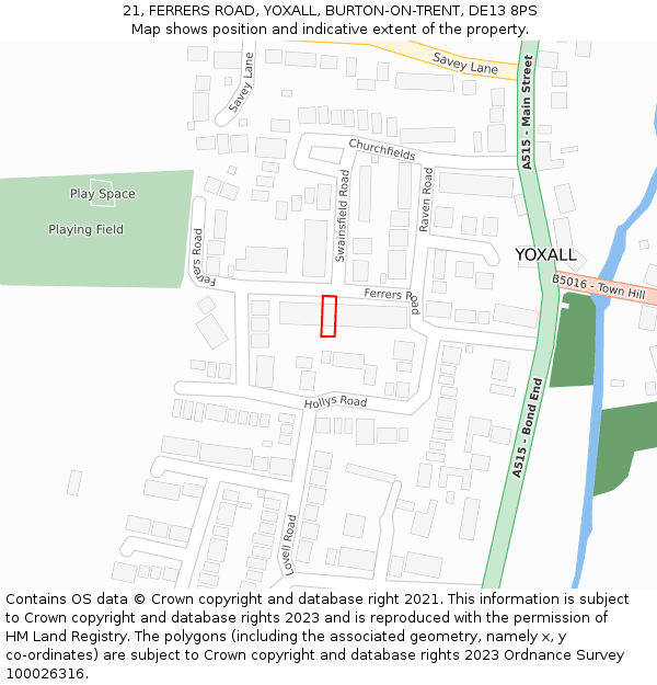 21, FERRERS ROAD, YOXALL, BURTON-ON-TRENT, DE13 8PS: Location map and indicative extent of plot