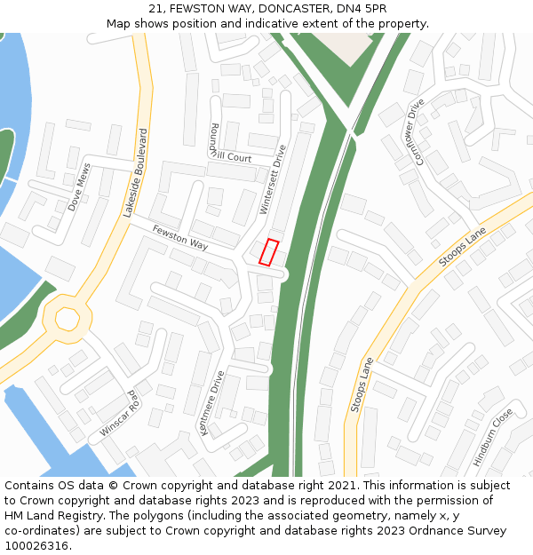 21, FEWSTON WAY, DONCASTER, DN4 5PR: Location map and indicative extent of plot