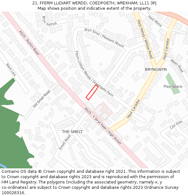 21, FFERM LLIDIART WERDD, COEDPOETH, WREXHAM, LL11 3PJ: Location map and indicative extent of plot