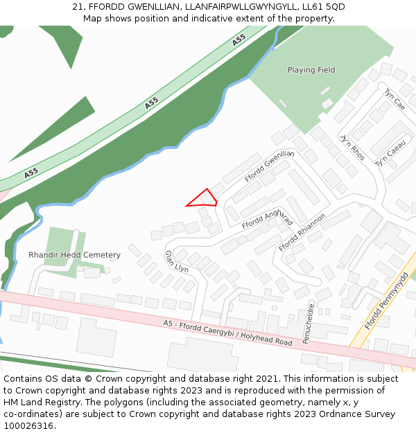 21, FFORDD GWENLLIAN, LLANFAIRPWLLGWYNGYLL, LL61 5QD: Location map and indicative extent of plot