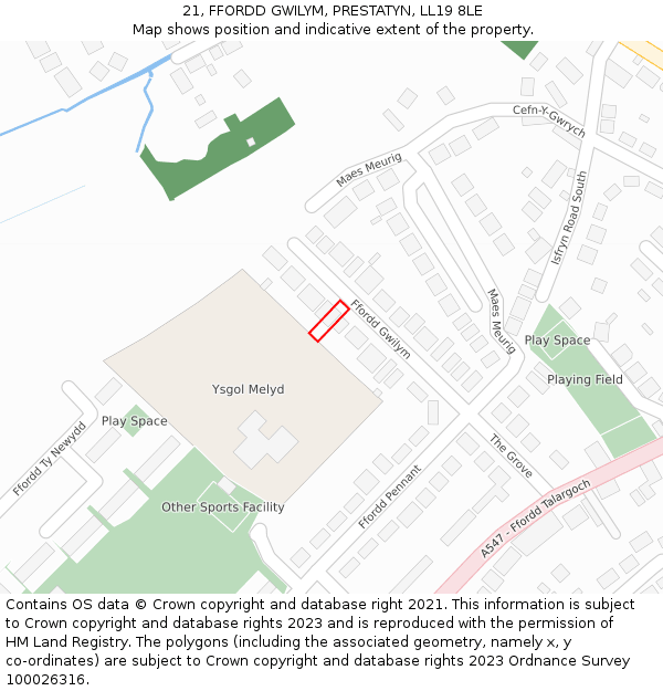 21, FFORDD GWILYM, PRESTATYN, LL19 8LE: Location map and indicative extent of plot