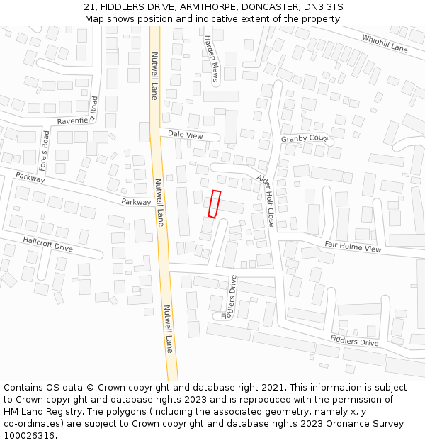 21, FIDDLERS DRIVE, ARMTHORPE, DONCASTER, DN3 3TS: Location map and indicative extent of plot