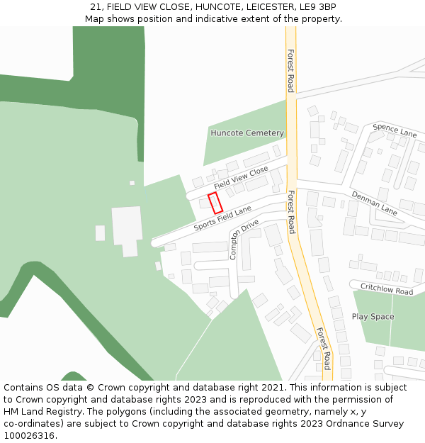 21, FIELD VIEW CLOSE, HUNCOTE, LEICESTER, LE9 3BP: Location map and indicative extent of plot