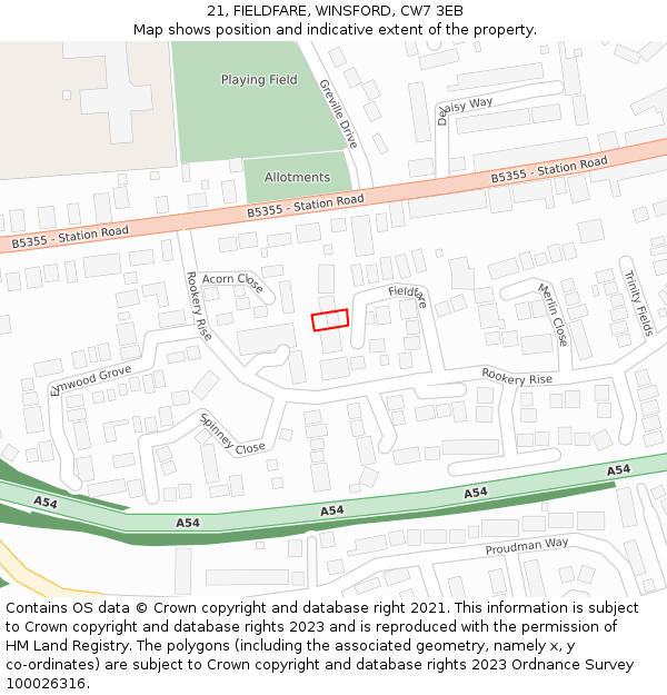 21, FIELDFARE, WINSFORD, CW7 3EB: Location map and indicative extent of plot