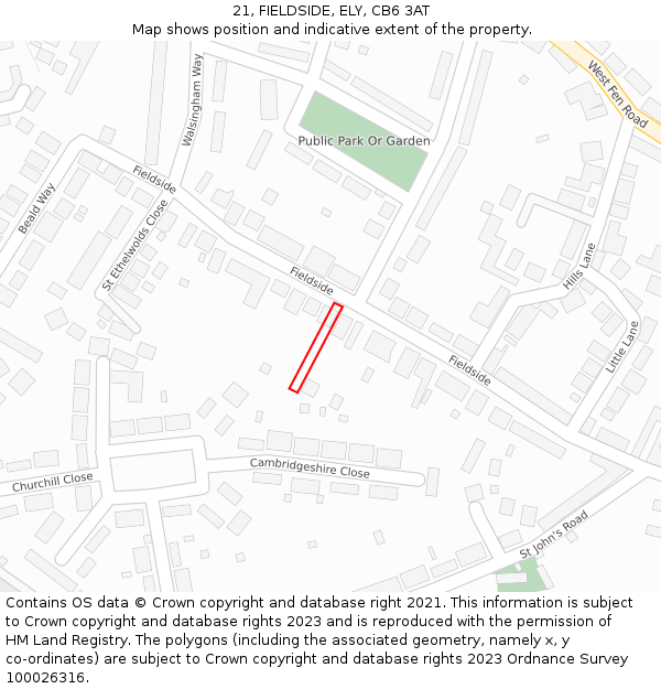21, FIELDSIDE, ELY, CB6 3AT: Location map and indicative extent of plot